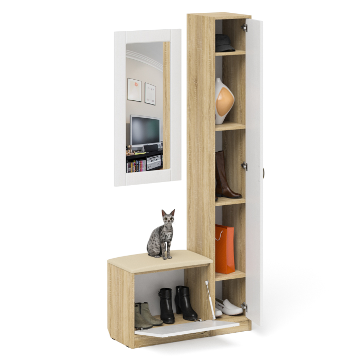 Прихожие, Обувница с сиденьем зеркало и пенал П-6 МДФ фрезеровка прованс