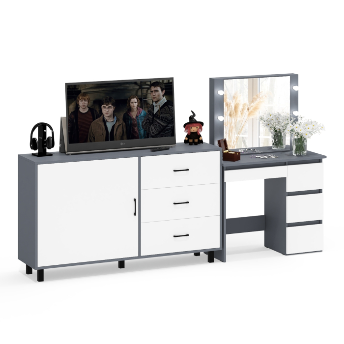 Туалетные столики, Столик косметический с подсветкой Сура и тумба-комод 122-1504