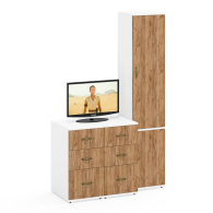 Домашние кабинеты, Узкий шкаф для одежды Лидер-8 МД 21Б и две тумбочки по три выдвижных ящика каждая