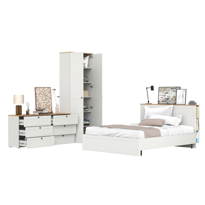 Спальные гарнитуры, Кровать с ортопедическим основанием для матраса 1600х2000 и шкаф Остин 16.307 с комодом 6-ть ящиков