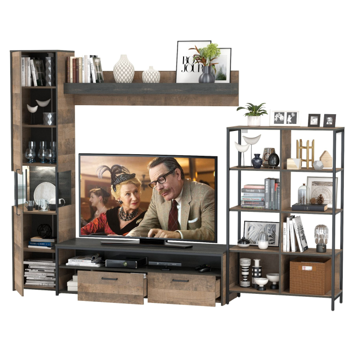 Стенки для гостиной, Навесная полка с ТВ-тумбой и стеллаж 13.151.02 Трувор