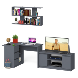 Угловой стол компьютерный Мори МС-16 левый с тумбой под ТВ и полкой для книг