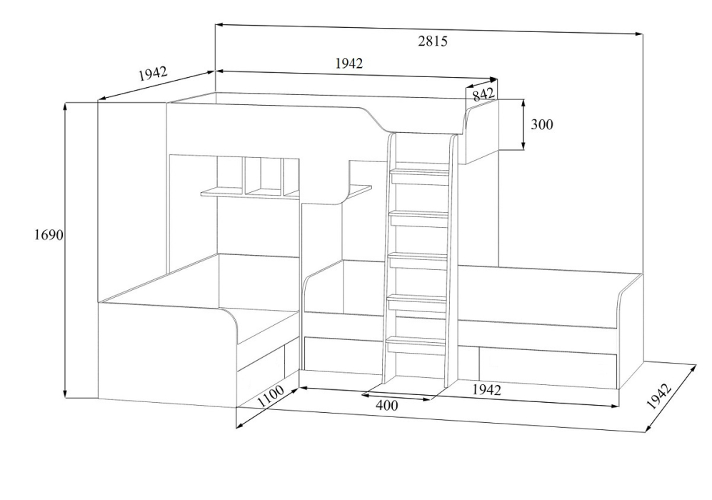 Для подростков, Кровать двухъярусная Трио Белый
