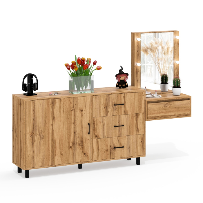 Туалетные столики, Стол косметический навесной с подсветкой и комод 122-1504