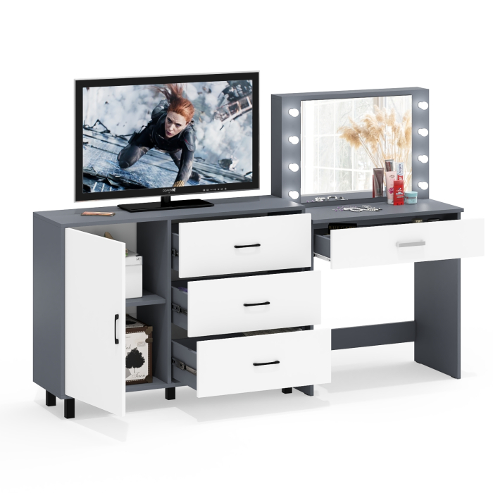 Туалетные столики, Косметический стол с подсветкой и выдвижным ящиком СТ-4 и комод 122-1204