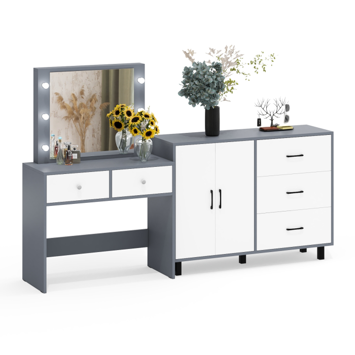 С зеркалом, Комод 123-1204 и косметический столик с подсветкой СТ-5