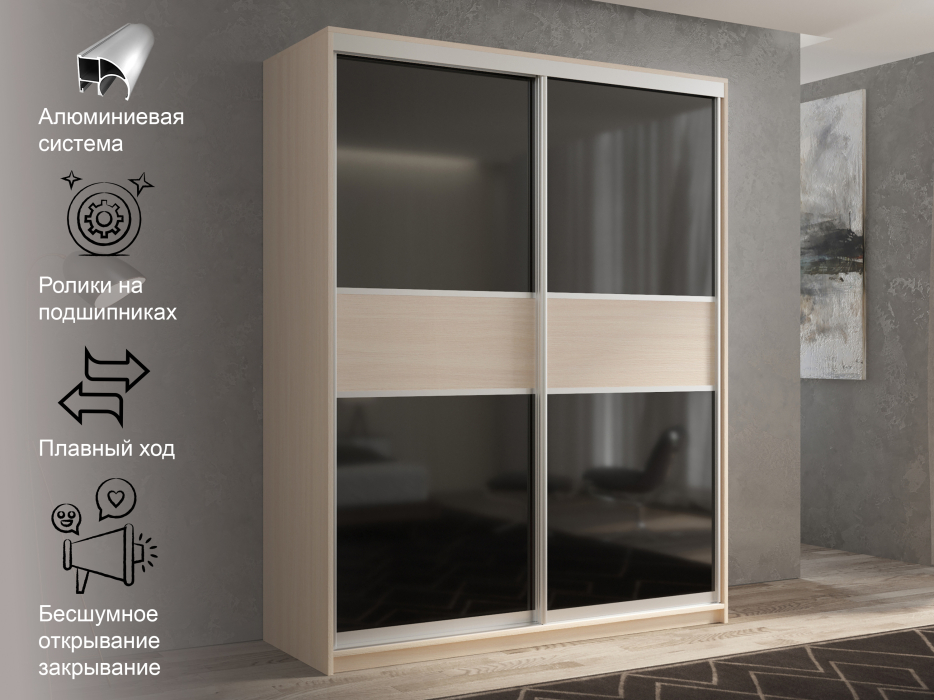 Шкафы-купе 2-х дверные, Шкаф-купе 2х дверный Кааппи 12 140х45