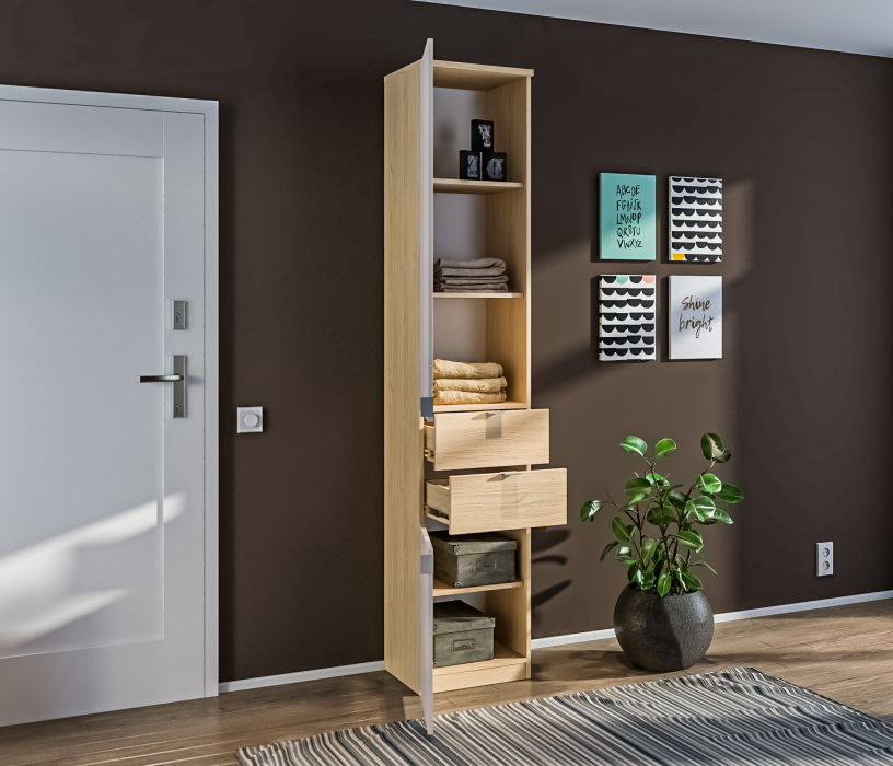 Шкафы пеналы, Шкаф с ящиками Афина СБ-3314 Дуб Винченца/Дуб Винченца,Кашемир серый