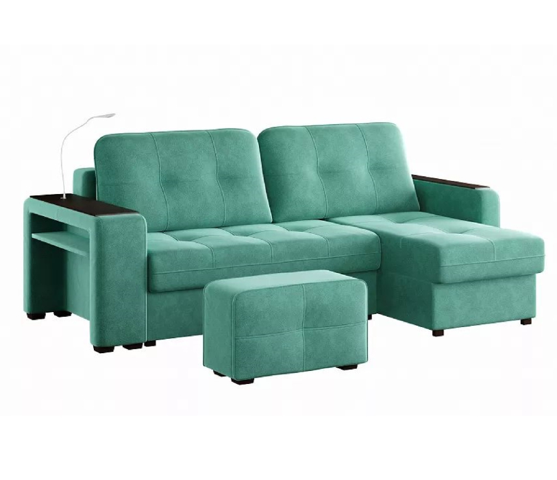 Диваны угловые в гостиную, Диван-кровать угловой Smart 4 пуф слева Велюр