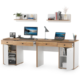 Письменные столы с навесными полками для двоих детей Вуди