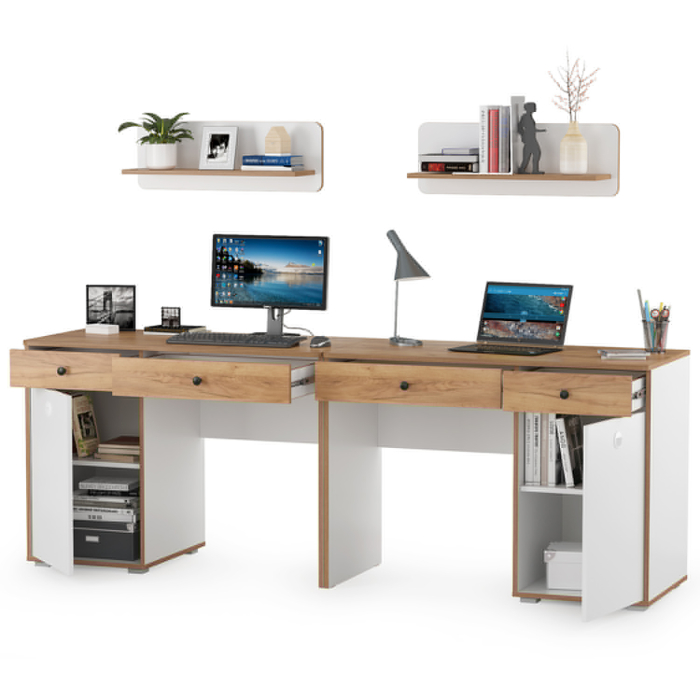 Офисная мебель, Письменные столы с навесными полками для двоих детей Вуди