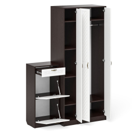 Тумба для обуви две секции в прихожую П-6-500 с пеналом и шкафом фрезеровка ромб