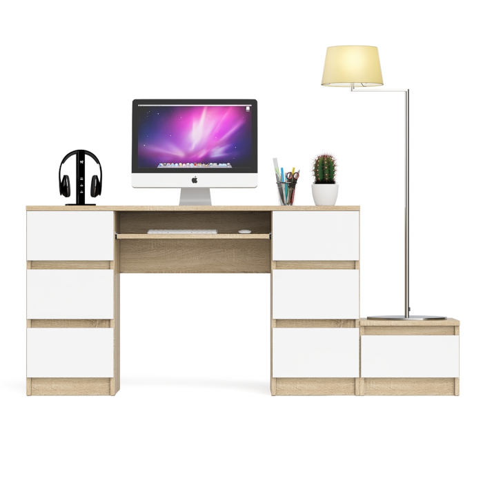 Прямые компьютерные столы, Компьютерный двухтумбовый стол Мори с дополнительной тумбой