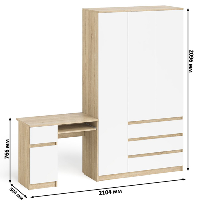 Домашние кабинеты, Компьютерный стол с тумбой с дверкой и ящиком левый и шкаф-комод Мори МШ1200-1