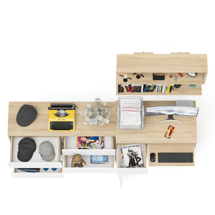 Прямые компьютерные столы, Большой комод на 6-ть ящиков Мори с компьютерным столом МС-1 левый и полка открытая на 900