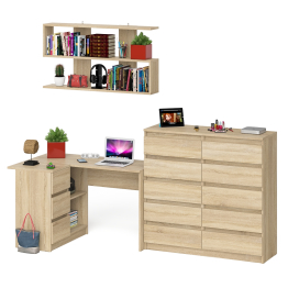 Стол угловой компьютерный Мори МС-16 левый с комодом на 10-ть ящиков и полкой на 1200