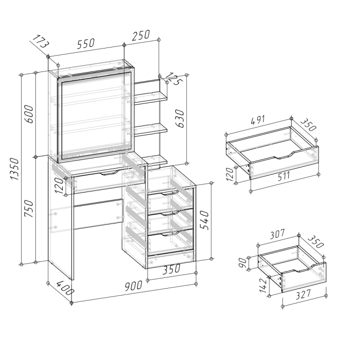 С зеркалом, Белый туалетный столик 4-25911