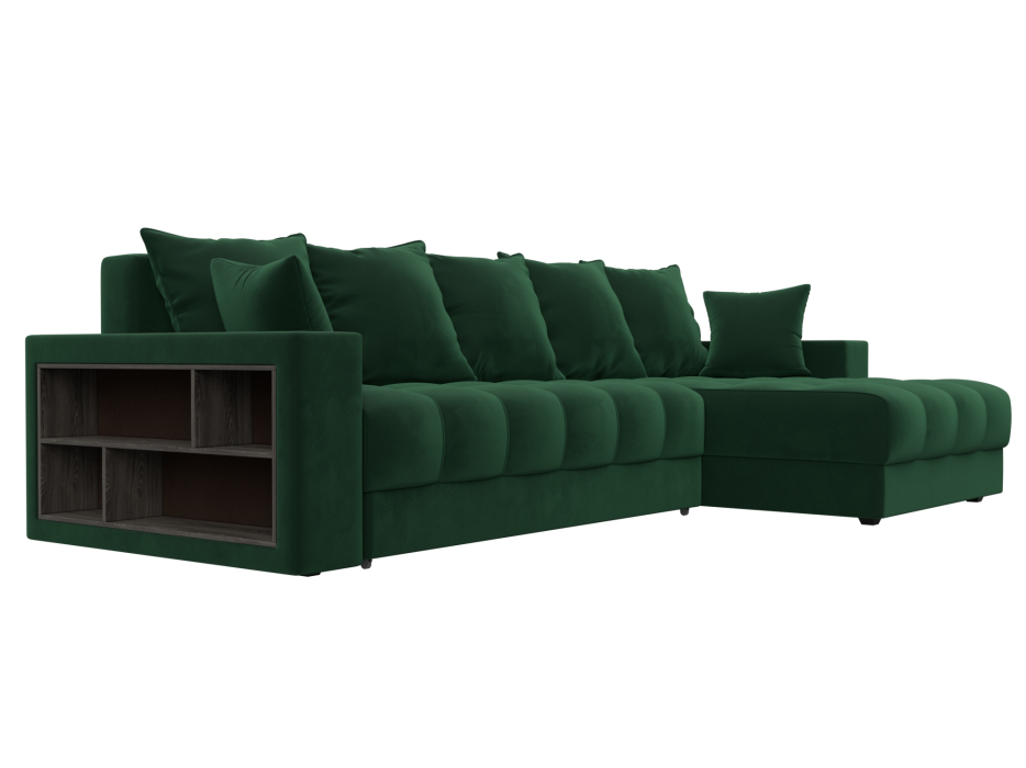 Диваны угловые в гостиную, Диван угловой с декором и полкой Лига-050 НПБ, велюр SEVEN