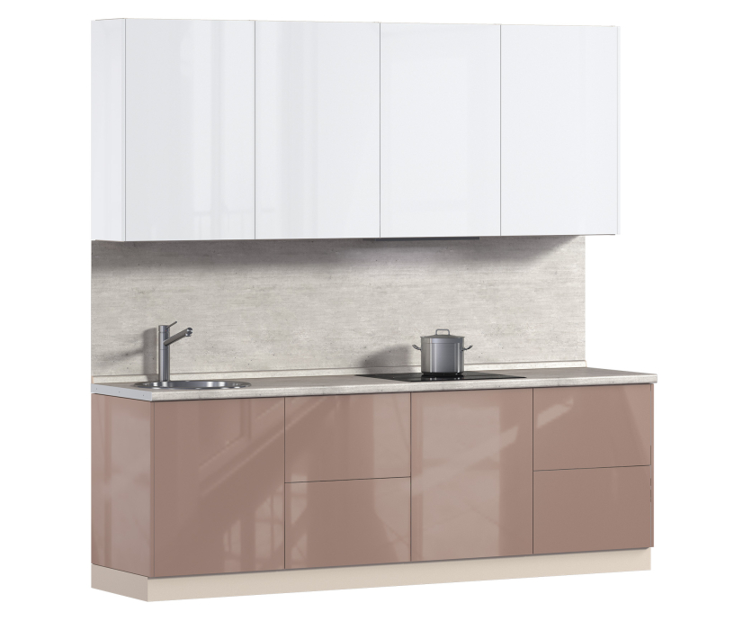 Кухонные гарнитуры, Кухонный гарнитур Анна + Регина Песочный / Белый глянец, Капучино 2,4 м