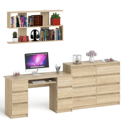 Полка Мори 1200 с письменным столом Мори МС-2 и комодом на восемь ящиков