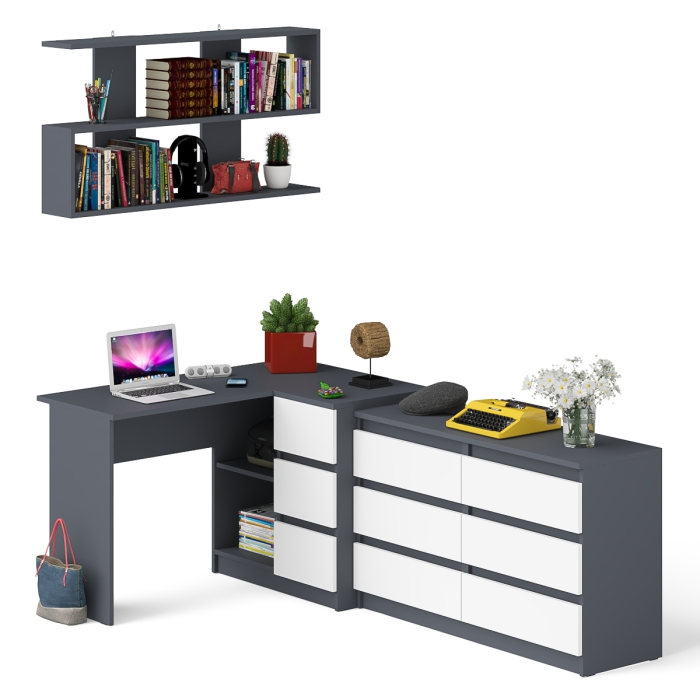 Домашние кабинеты, Стол угловой компьютерный Мори МС-16 правый с книжной полкой и комодом на шесть ящиков