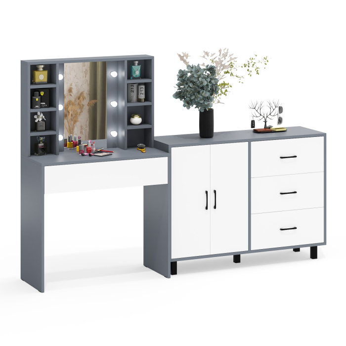 С зеркалом, Туалетный столик с подсветкой 115 и тумба-комод 123-1204