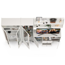 Тумба-комод и шкаф с тремя стеклянными дверками в гостиную Валенсия № 116