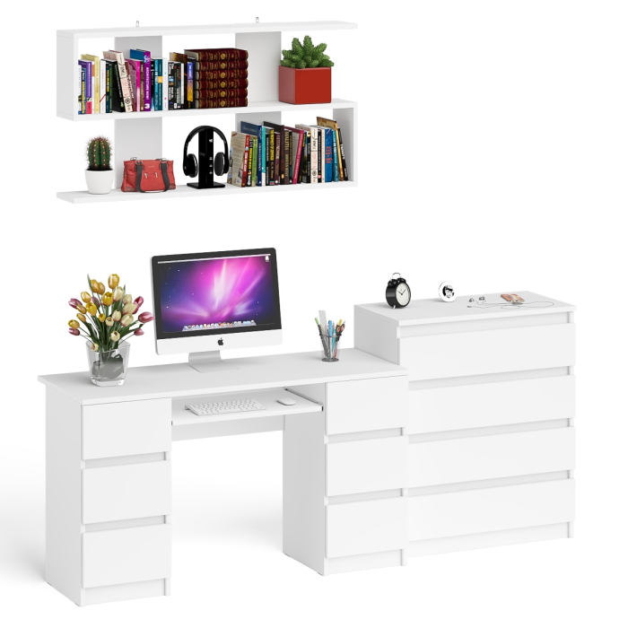 Домашние кабинеты, Стол письменный Мори МС-2 с комодом МК800 4 ящика и полкой 1200