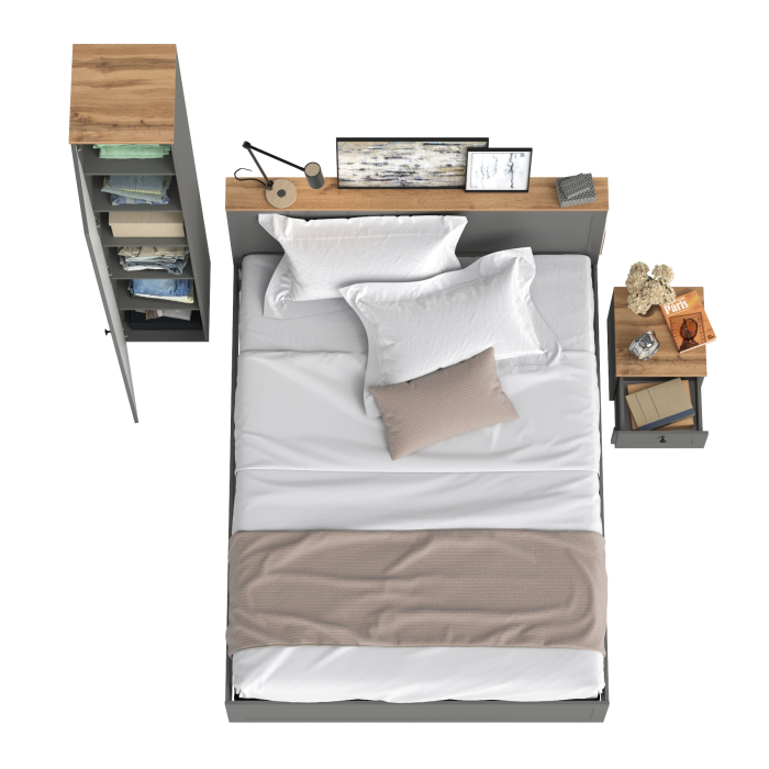 Спальные гарнитуры, Кровать со спальным местом 1600 с ортопедическим основанием Остин с тумбой прикроватной и шкаф-пенал