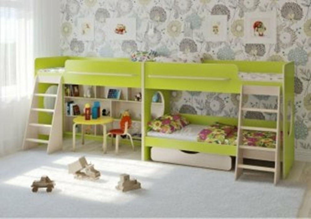 Двуспальные, Трехъярусная кровать Л-25.3  Дуб Молочный