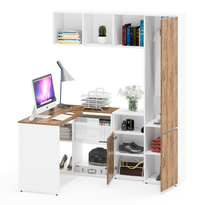 Домашние кабинеты, Место для работы и учёбы Лидер-8 из стола с  полкой и тумбы с пеналом МД 21Б