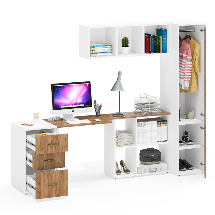 Домашние кабинеты, Стол рабочий-трансформер с покой для книг с пеналом 23Б и тумбой три ящика Лидер-8