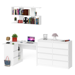 Книжная полка Мори 1200 с комодом 1200.8 и компьютерным столом МС-16 левым