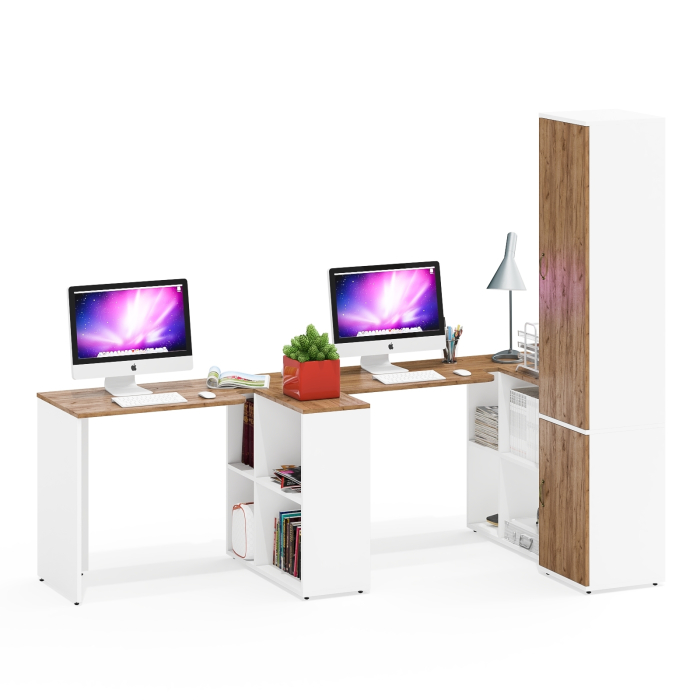 Домашние кабинеты, Два стола-трансформера для двоих детей Лидер-8 и пенал для учебников и книг МД 22Б