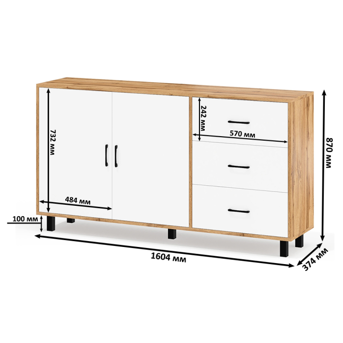 С зеркалом, Косметический столик с подсветкой СТ-5 в комплекте с комодом 123-1604