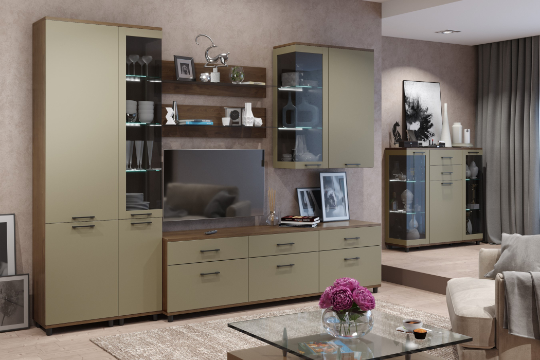 Стенки для гостиной, Модульная гостиная Грейс композиция 5  Гикори Джексон Темный