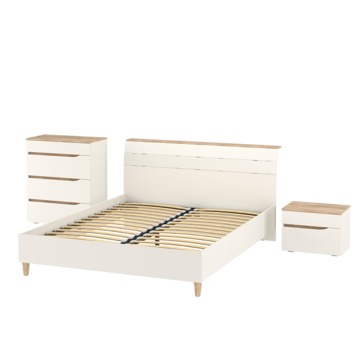 Спальные гарнитуры, Мебель для спальни Муссон: кровать 1600, основание, тумбочка и комод 4-ре ящика