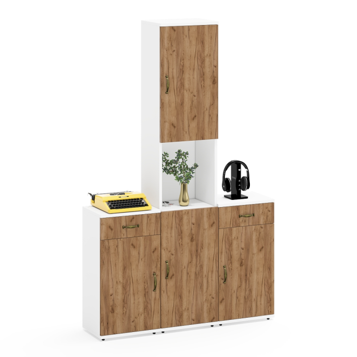 Домашние кабинеты, Две тумбы с ящиком и дверкой и пенал для рабочего кабинета Лидер-8