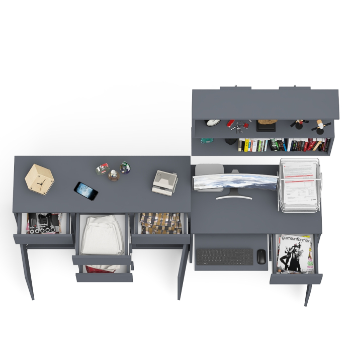 Домашние кабинеты, Тумба-комод Мори МК1200.4 с компьютерным столом МС-1 правый и открытой навесной полкой