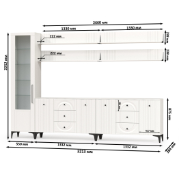 Шкаф со стеклом и 2 комода для аппаратуры с 4 полками Валенсия № 119