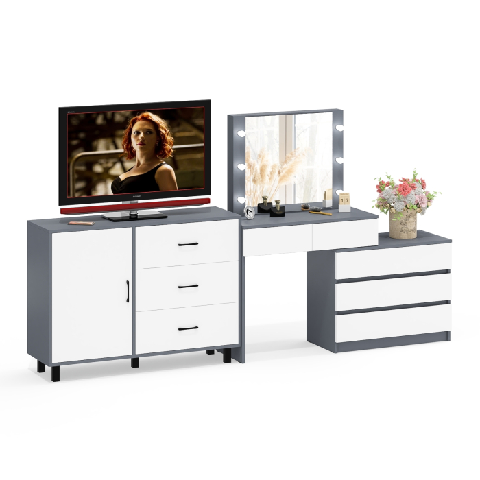 Туалетные столики, Угловой туалетный столик с подсветкой 110 и тумба-комод дверка и 3 ящика 122-1204