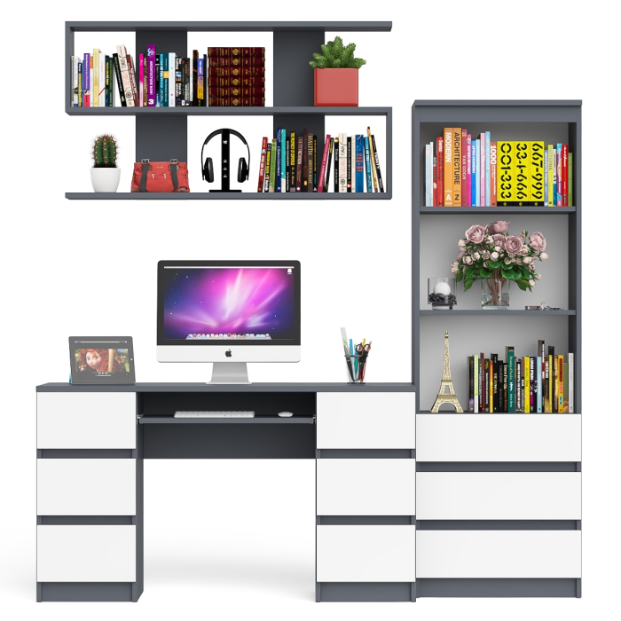 Домашние кабинеты, Рабочее место Мори из стола двухтумбового МС-2 с навесной полкой и стеллажом