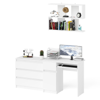 Прямые компьютерные столы, Однотумбовый стол компьютерный Мори МС-1 левый с комодом три ящика и навесной полкой 900