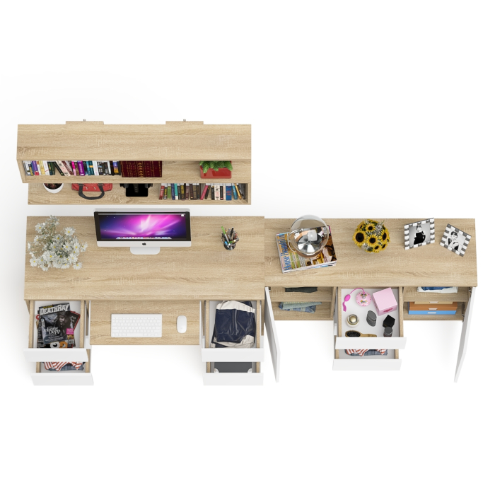 Домашние кабинеты, Двухтумбовый стол компьютерный с ящиками МС-2 с тумбой-комодом и полкой 1200 Мори