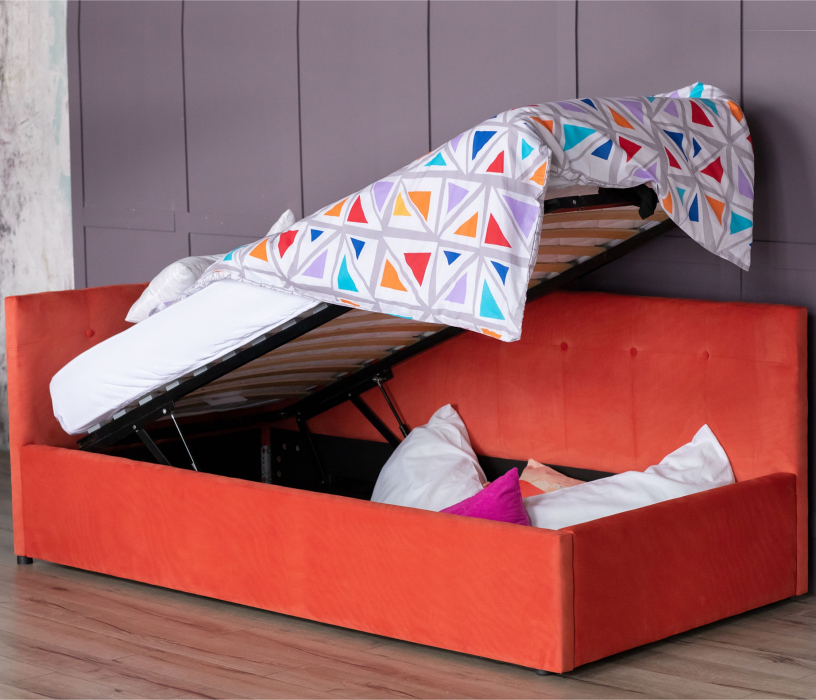 Мягкая кровать, Односпальная кровать-тахта Bonna 900 с подъемным механизмом и матрасом АСТРА