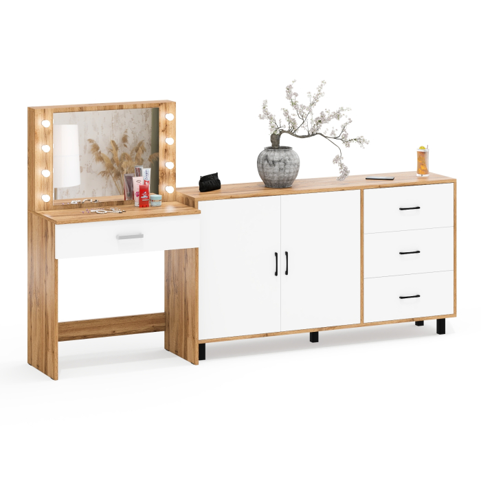 С зеркалом, Комод-тумба 123-1604 и туалетный столик с подсветкой СТ-4