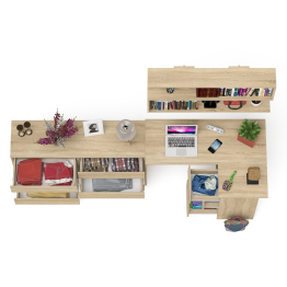 Комод широкий 6-ть ящиков Мори МК1380.6 с угловым компьютерным столом МС-16 правым и открытой книжной полкой