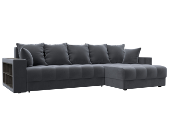 Диван угловой с декором и полкой Лига-050 НПБ, велюр SEVEN