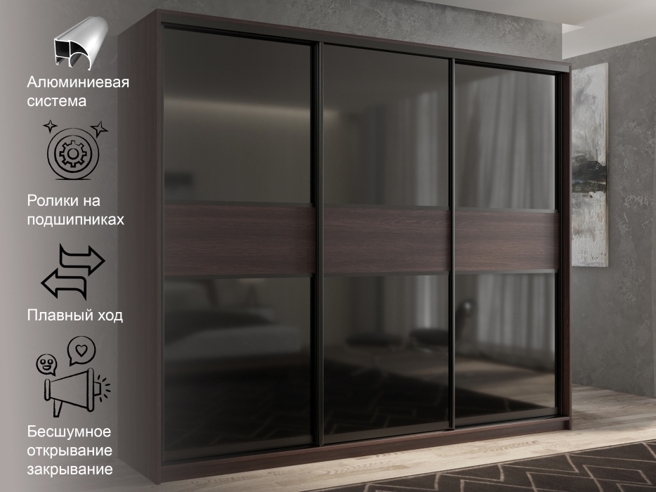 Шкафы-купе 3-х дверные, Шкаф-купе 3х дверный Кааппи 12 210х45