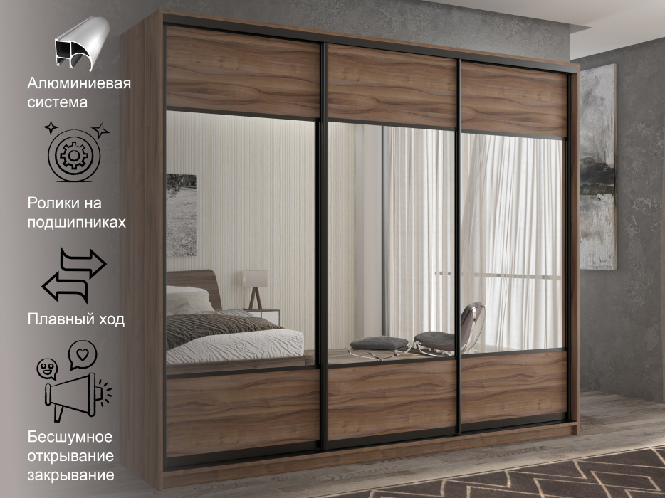 Шкафы-купе 3-х дверные, Шкаф-купе 3х дверный Кааппи 6 180х45